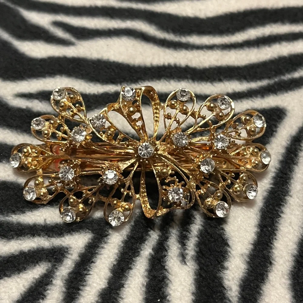 Gold Floral Rhinestone Hair Clip